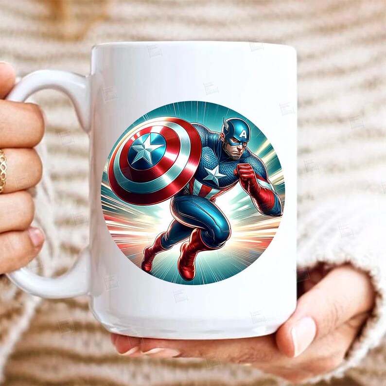 PNG Captain America art comic book style action hero shield PNG for sublimation Superhero Art Print Tshirt Mug Design Wall Art Stickers Tumbler Clipart Halloween Christmas New year card making designs gift ideas Digital Download Birthday Transparent