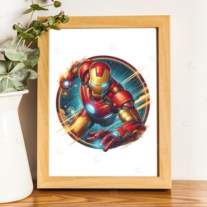 Iron man clipart, Watercolor Digital Poster design PNG file for sublimation, Superhero Art,Digital Download, Birthday, Transparent background