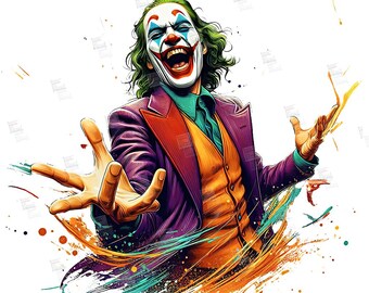 Clipart de baile de Joker PNG, diseño de póster digital de superhéroes de arte pop, archivo PNG para sublimación, impresión de arte de pared para tazas, vasos y camisetas vintage
