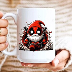 PNG Deadpool gnome design Superhero gnome art Marvel dwarf comic book style autumn gnome cosplay fall foliage print sublimation art Tshirt Mug Design Wall Art Stickers Tumbler Clipart Halloween Christmas New year card making designs gift ideas