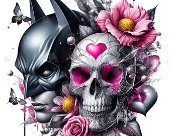 PNG Night Knight sugar skull clipart knight rose design superhero Day of the Dead comics gothic floral mask print sublimation TShirt Mug