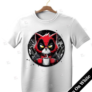 PNG, Grumpy Cat but Deadpool clipart, hero feline, comic book kitty, superhero pet design, Red cute cat cosplay, City skyline print, sublimation art , Tshirt designs, Mug Design, Wall Art, Stickers, Transparent background, card designs, gift