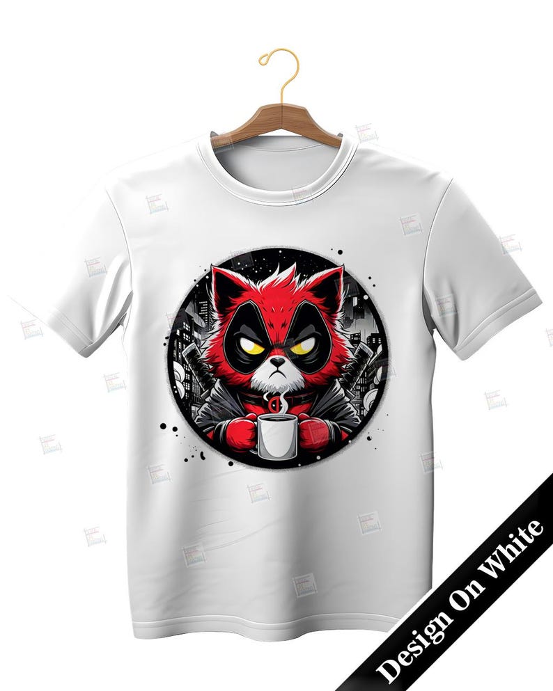 PNG, Grumpy Cat but Deadpool clipart, hero feline, comic book kitty, superhero pet design, Red cute cat cosplay, City skyline print, sublimation art , Tshirt designs, Mug Design, Wall Art, Stickers, Transparent background, card designs, gift