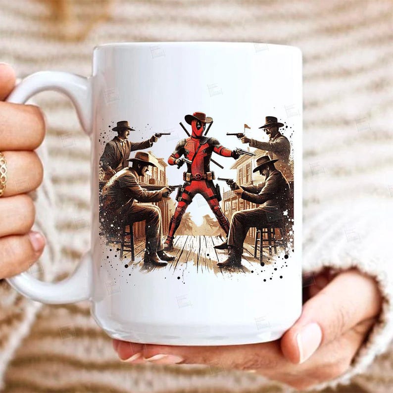 PNG, Deadpool Vintage Western Cowboy clipart, Splash and Watercolor Digital Poster design sublimation, High Resolution, Instant  Superhero Party decoration, Tshirt designs, Stickers,  Clipart, Transparent background, card making designs, gift ideas.