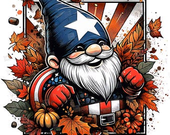 PNG Captain Gnomerica Clipart Superhero dwarf Comic book style Autumn gnome sublimation Art Tshirt Mug Wall Art Tumbler Sticker Gift Design