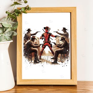 PNG, Deadpool Vintage Western Cowboy clipart, Splash and Watercolor Digital Poster design sublimation, High Resolution, Instant  Superhero Party decoration, Tshirt designs, Stickers,  Clipart, Transparent background, card making designs, gift ideas.