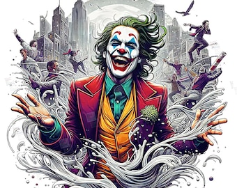 Clipart de baile de Joker PNG, diseño de póster digital de superhéroes de arte pop, archivo PNG para sublimación, impresión de arte de pared para tazas, vasos y camisetas vintage