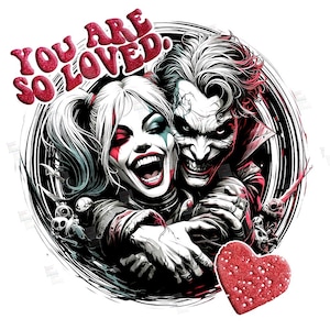 2 PNG Piada E Harley Quinn Você É Tão Amado Clipart Super-heróis arquivo de design para sublimação Arte Aniversário Camisa Transparente Caneca Copo Presente