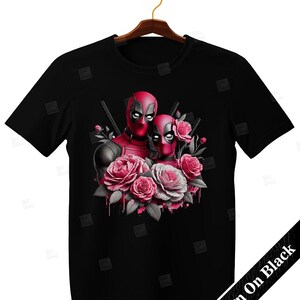 PNG, Deadpool couple clipart,  antihero floral design, Marvel gothic, superhero romance, pink rose print, sublimation art, merc with a mouth feminine art, Instant Digital,Tshirt designs, Mug Design, Wall Art, Stickers,  Clipart, card making designs,