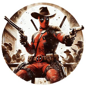 PNG Deadpool Vintage Western Cowboy clipart Splash Digital Poster design PNG file for sublimation TShirt Mug Tumbler Wall Art Gift Instant