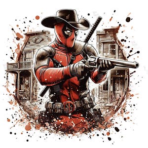 PNG Deadpool Vintage Western Cowboy clipart Splash Digital Poster design PNG file for sublimation TShirt Mug Tumbler Wall Art Gift Instant