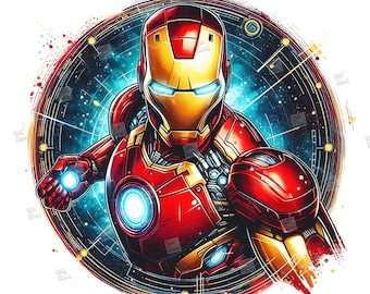 Iron man PNG clipart Mcu Superheroes Splash Watercolor Digital Poster design file for sublimation Art Download Birthday Transparent Shirt