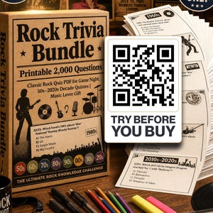 Rock & Roll Trivia Bundle  2000 Printable Questions | Classic Rock Music Quiz | Game Night PDF | 70s 80s 90s | Music Lover Gift