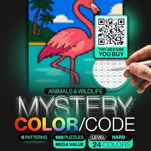 Pixel Color By Number | 100 Wild Animals Mystery Mosaic | Wildlife Portraits | A3 Printable Adult Activity | Instant Download