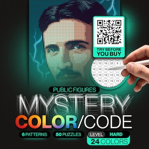 Pixel Color By Number | Mystery Mosaic Portraits of Historical Icons | 50 Famous Faces | A3 Printable Adult Activity | Instant Download
