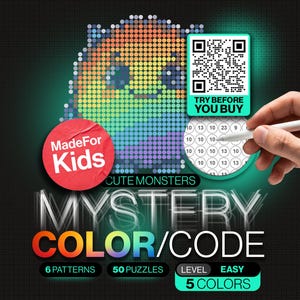 Cute Monsters Pixel Color By Number Book for Kids | 50 Mystery Mosaic Pages | Hidden Picture Coloring Activity | Screen Free Printable PDF