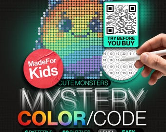 Cute Monsters Pixel Color By Number Book for Kids | 50 Mystery Mosaic Pages | Hidden Picture Coloring Activity | Screen Free Printable PDF