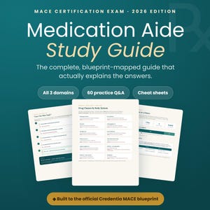 Medication Aide Study Guide 2026 | MACE Certification Exam Prep | 60 Practice Questions + Cheat Sheets | Printable Instant Download PDF