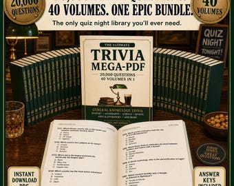 Trivia Book Bundle | 20,000 Questions Printable Pub Quiz and Trivia Night Game | 40 Volumes for Game Nights & Bar Trivia | Instant Download