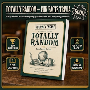 Roliga fakta, triviabok | 500 frågor | Djur, vetenskap, mat, historia, popkultur | Utskrivbar pubquiz | Triviaapp för sena timmar, PDF