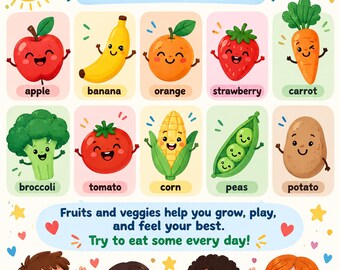 Healthy Eating Poster Set of 10 | Kids Nutrition Food Groups Health Class Decor | Preschool Elementary | Printable Instant Download