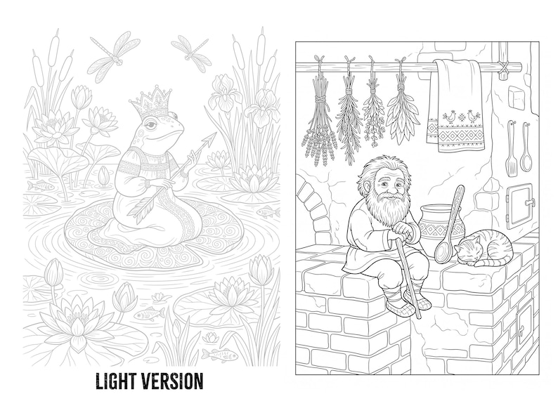 Slavic Folklore Coloring Pages | Baba Yaga Firebird Rusalka | 40 Printable Adult Coloring Sheets PDF image 2