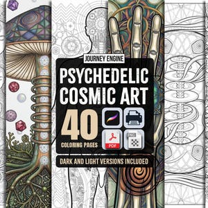 Livro de colorir psicodélico para adultos | Geometria sagrada e arte mandala cósmica | 40 páginas para imprimir | Presente espiritual | Download instantâneo