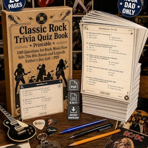 Classic Rock Trivia Quiz Book | 100 Questions, 60s-90s Bands (PDF)