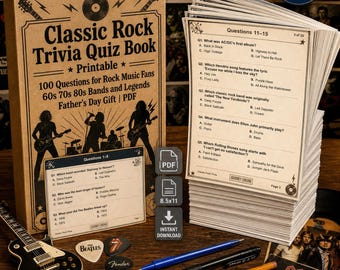 Classic Rock Trivia Quiz Book | 100 Questions, 60s-90s Bands (PDF)