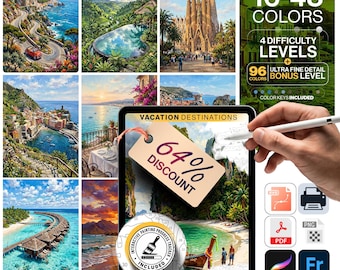 Vacation Destinations Paint by Numbers Bundle | 10 Locations | Svg Pdf Png support | Amalfi Bali Mykonos Dubrovnik Maldives Digital Download