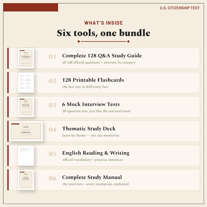 US Citizenship Test study guide page showing mock interview practice