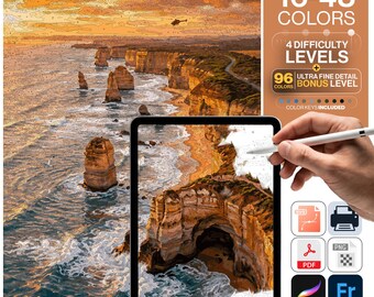 Australia Paint by Numbers Digital | 5 Levels 16-96 Colors | Svg Pdf Png Procreate | Twelve Apostles Great Ocean Road Printable Wall Art