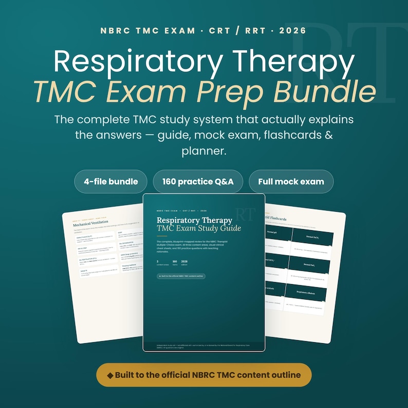 Respiratory Therapy TMC Exam Study Guide 2026 NBRC CRT RRT exam prep bundle cover