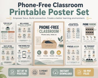 Phone Free Classroom Poster Set of 10 | Middle High School Focus & Digital Wellness Decor | Cell Phone Rules | Printable Download