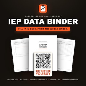 IEP Data Binder | Progress Monitoring App | Editable Special Education Data Sheets | Trial Probe Task Analysis Behavior | Instant Download