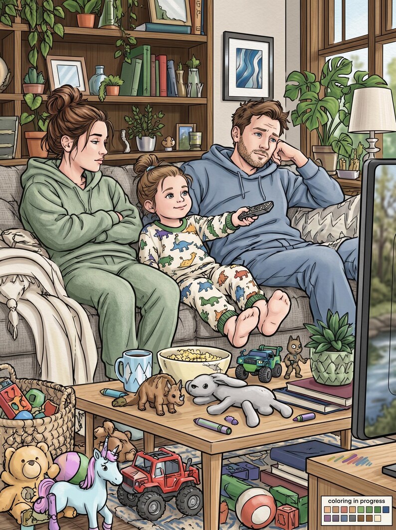 The Remote Control Power Struggle Coloring Book | Funny Couples Adult Coloring Pages|40 TV Humor Scenes | Marriage Gift | Printable Download image 8