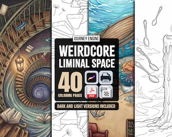Weirdcore Coloring Book Printable | 40 Adult Coloring Pages PDF | Liminal Space Aesthetic | Stress Relief Instant Download