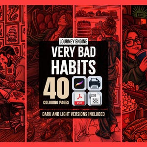 Livro de Colorir Maus Hábitos | Páginas para Colorir Divertidas para Adultos | 40 Cenas Aconchegantes de Humor Negro | Presente para Aliviar o Estresse | Download Instantâneo para Imprimir