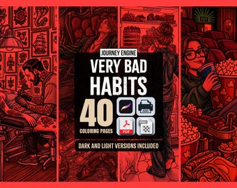 Bad Habits Coloring Book | Funny Adult Coloring Pages | 40 Cozy Dark Humor Scenes | Stress Relief Gift for Her | Printable Instant Download