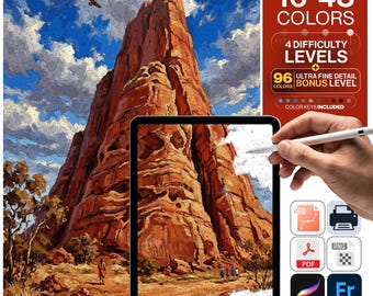 Australia Paint by Numbers Digital | 5 Levels 16-96 Colors | Svg Pdf Png Procreate | Uluru Ayers Rock Red Centre Printable Wall Art