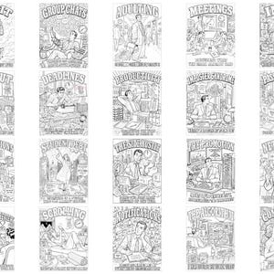 Modern Life Propaganda Coloring Book | Funny Dark Humor Adult Coloring Pages | 40 Sarcastic Vintage Scenes | Funny Gift | Printable Download image 5