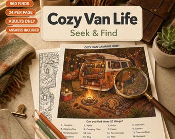 Cosy Van Life Seek & Find pour adultes | Jeu d'objets cachés | 40 scènes expertes, j'espionne | Activité relaxante sans écran | Téléchargement instantané