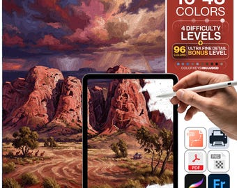 Australia Paint by Numbers Digital | 5 Levels 16-96 Colors | Svg Pdf Png Procreate | Kata Tjuta Uluru Storm Red Centre Printable Wall Art