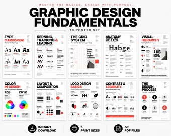 Graphic Design Posters Set of 10 | Design Classroom & Studio Decor | Typography Color Layout Reference | Printable Instant Download