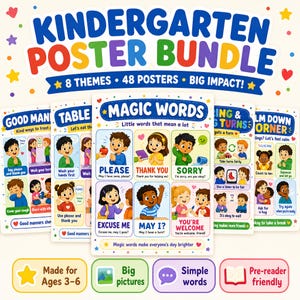 Gute Manieren Poster Set | Vorschule Kindergarten Klassenzimmer Dekor | Tischmanieren, die soziale Fähigkeiten teilen | Druckbare Instant Download