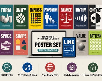 Elements and Principles of Art Posters | Set of 16 | Art Classroom Decor | Design Elements Reference | Printable Instant Download