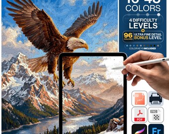 American Bald Eagle Mountain Flight Paint by Numbers | Majestic Raptor Wall Art (Digital Download)