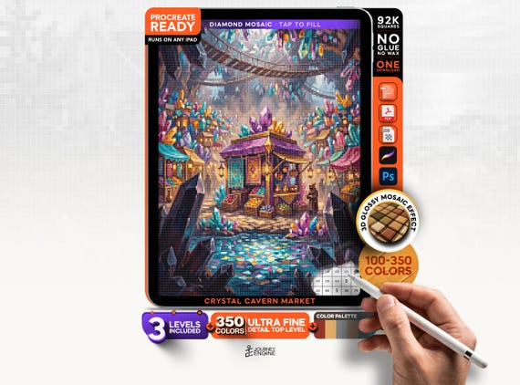 Crystal Cavern Market digital diamond painting mystery mosaic for iPad, Fantasy Mosaic