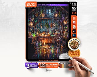 Digital Diamond Painting, Mystery Mosaic iPad, The Witch's Apothecary, Witchy Procreate Art, 3 Levels, 92K Squares, Instant Download