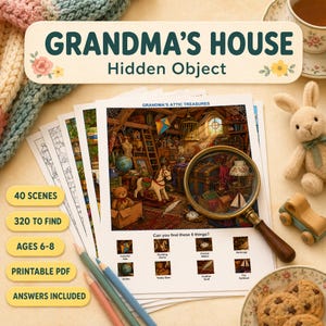 Hidden Object Book for Kids | Grandma's House Seek and Find | 40 Cozy Cottage Scenes | Screen-Free I Spy Activity | Printable Ins Download